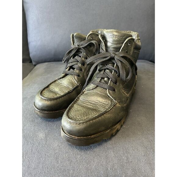 Rockport Hydroshield Ankle Boots Mens 12 M Black Waterproof Moc Toe Lace Up Work - Picture 1 of 8